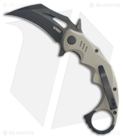 Kubey Knives Mini Wrath Liner Lock Karambit Knife Tan G-10 (2.4" Black SW)