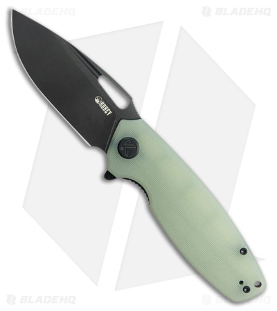Kubey Tityus Liner Lock Knife Jade G-10 (3.4" Black Stonewash 14C28N)