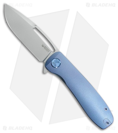 Kubey Knives Supercell Liner Lock Knife Blue Micro Milled Titanium (3.5" SW)