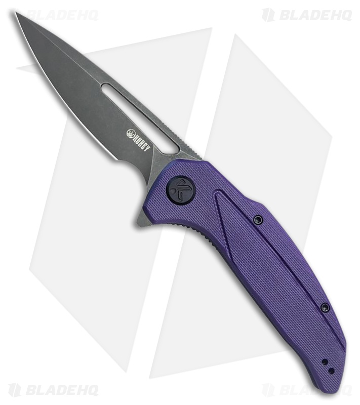 Kubey Knives Nautilus Liner Lock Knife Purple G-10 (3.5" Silver Sandblast)