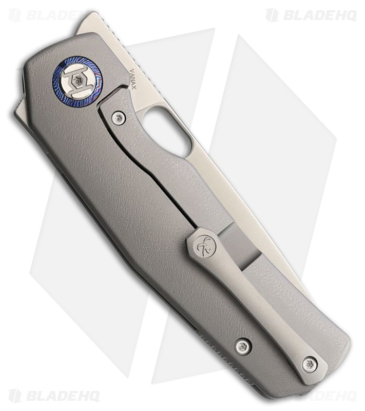Kunwu Knives TAO III Frame Lock Knife Gray Orange Peel Titanium (3.5" Satin)