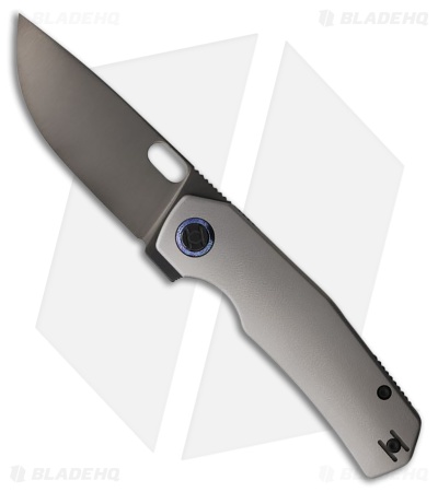 Kunwu Knives TAO III Frame Lock Knife Gray Orange Peel Titanium (3.5" DLC)