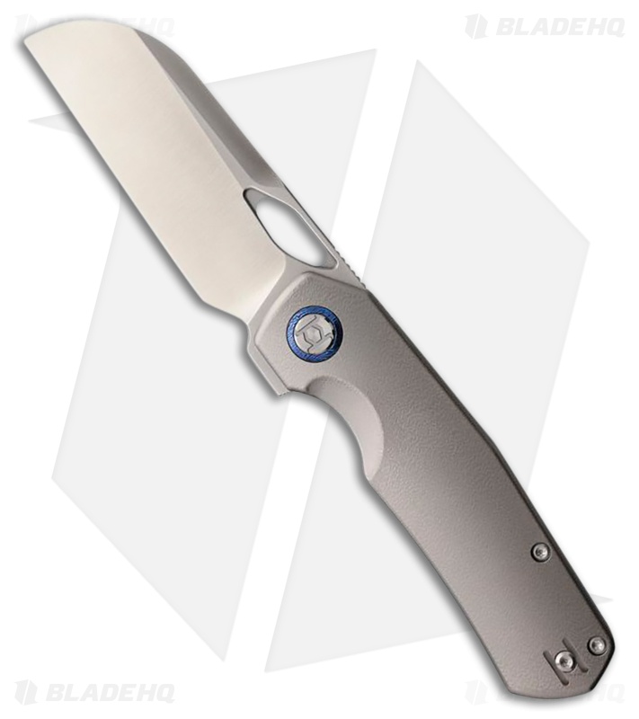 Kunwu Knives Sheepsfoot TAO II Knife Gray Orange Peel Ti Satin