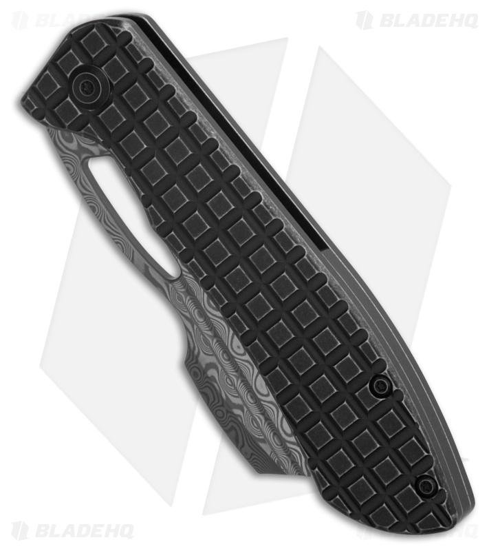 Kansept Knives Cybin Knife Blackwash Frag Ti Damascus