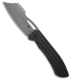 Kansept Knives Cybin Frame Lock Knife Blackwash Frag Pattern Ti (3.3" Damascus)