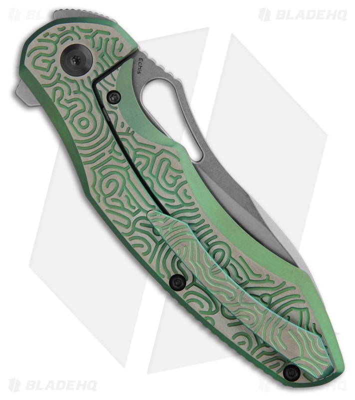 Kansept Knives Echis Frame Lock Knife Green Anodized textured Ti (3.5" SW)