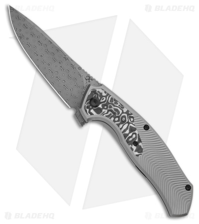 Kansept Knives HAVORN Frame Lock Knife Black and White CF/Ti (3.4" Damascus)