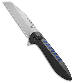 Kansept Knives Kosame Button Lock Knife Blackwash Ti/Blue G-10 (3.4" Stonewash)