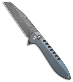 Kansept Knives Kosame Button Lock Knife Blue Ti/Shred CF Inlay (3.4" Damascus)