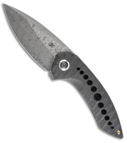 Kansept Knives ODD 21 Frame Lock Knife Flamed Ti + Holes (3.1" Damascus)