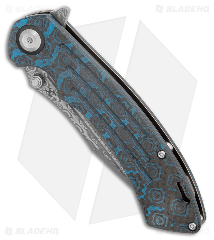 Kansept Knives Pretatout Knife Blue Rose Pattern CF Damascus