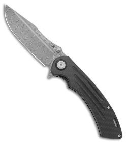 Kansept Knives Pretatout Knife Blue Rose Pattern CF Damascus