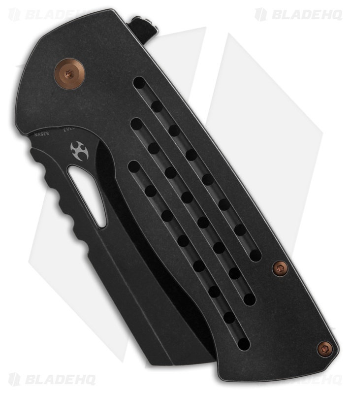 Kansept Knives Leviathan Frame Lock Knife Blackwash Ti w/Holes (3.9" Black SW)