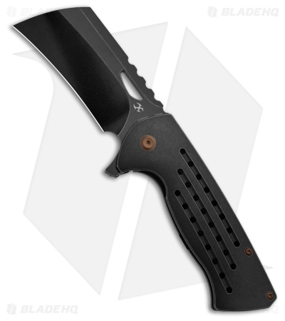 Kansept Knives Leviathan Frame Lock Knife Blackwash Ti w/Holes (3.9" Black SW)