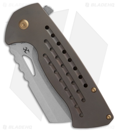 Kansept Knives Leviathan Frame Lock Knife Bronze Ti w/Holes (3.9" SW S35VN)