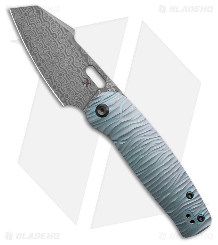 Kansept Orlok Liner Lock Knife Micro Rock Blue Titanium (3" Damascus)