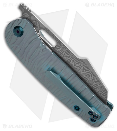 Kansept Orlok Liner Lock Knife Micro Rock Blue Titanium (3" Damascus)