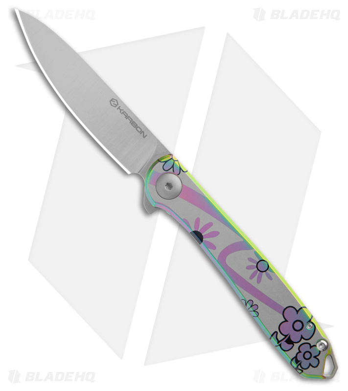 Karbon Knives Tidbit Frame Lock Knife Floral Pattern Steel (3" Satin)