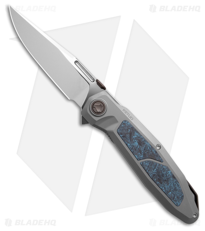 Ketuo Bratva Liner Lock Knife BB Ti/Blue Marbled CF (3.85" Mirror Polish)