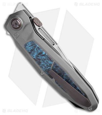 Ketuo Bratva Liner Lock Knife BB Ti/Blue Marbled CF (3.85" Mirror Polish)