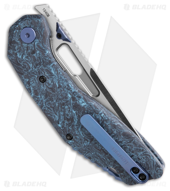 Ketuo Yakuza Liner Lock Knife Black/Blue Carbon Fiber (3.3" Stonewash)