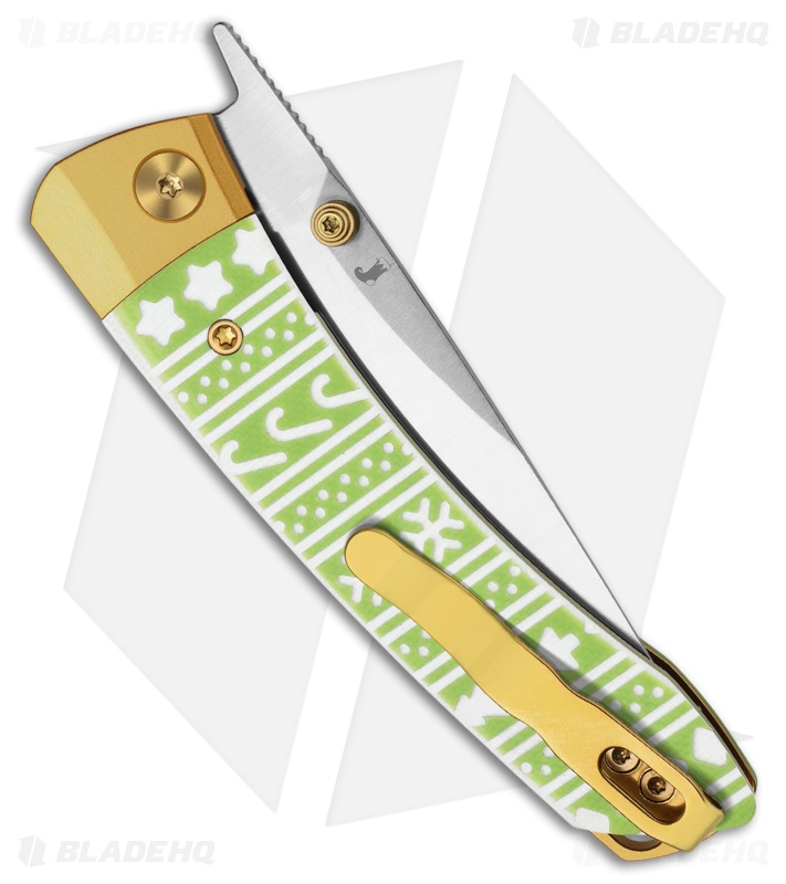 Kizer Mini Momo Liner Lock Knife Gold Al/Cozy Christmas Sock G-10