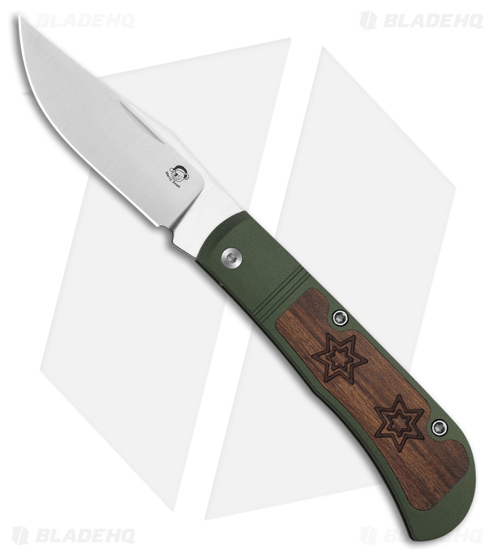 Kizer Trestle Slip Joint Knife Green Aluminum/Mkuruti Wood (2.9