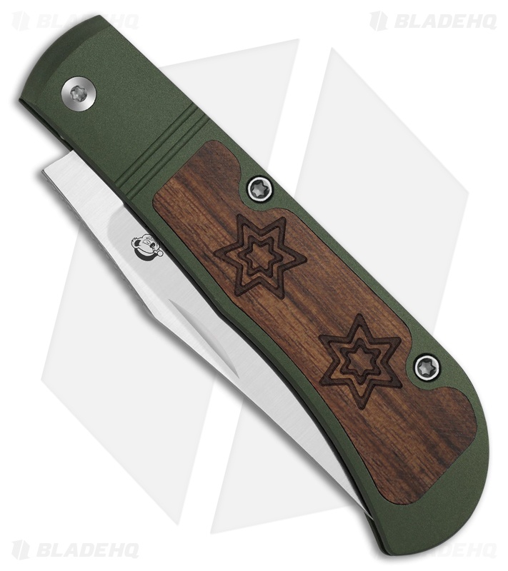 Kizer Trestle Slip Joint Knife Green Aluminum/Mkuruti Wood (2.9