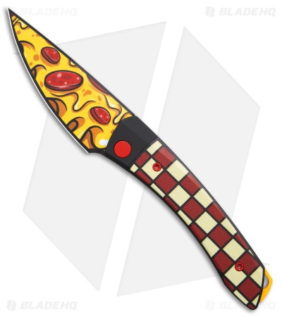Kizer Mini Momo Pizza Liner Lock Knife Black Al + Red Checkered G10 (3.2")