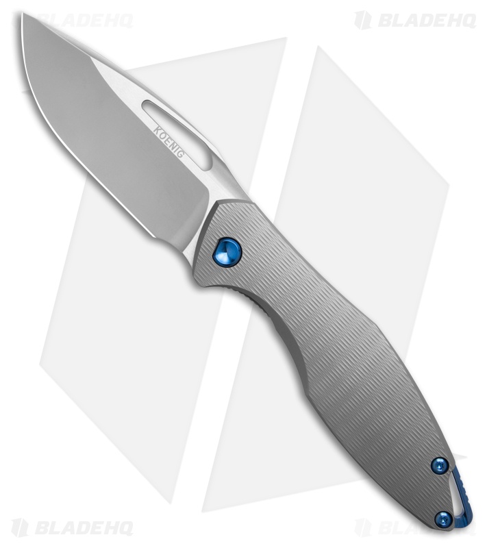 Koenig Arius Frame Lock Knife Ti Plexa Pattern w/Blue Hardware