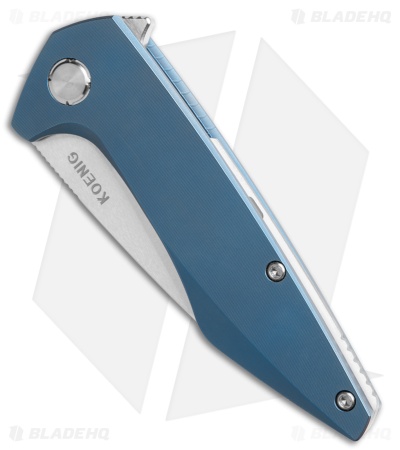 Koenig Mini Goblin Frame Lock Knife Blue Titanium + Silver Hardware (3" Washed)
