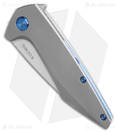 Koenig Mini Goblin Frame Lock Knife Smooth Pattern Ti w/Blue Hardware (3" SW)