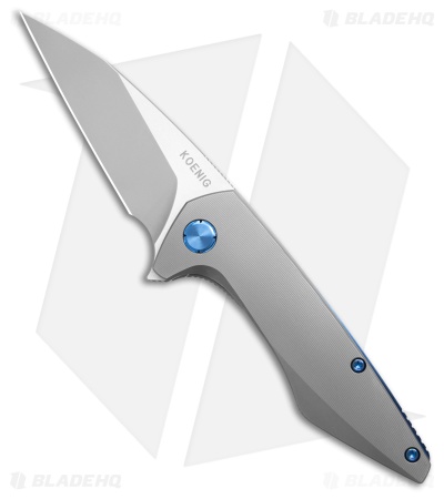 Koenig Mini Goblin Frame Lock Knife Smooth Pattern Ti w/Blue Hardware (3" SW)