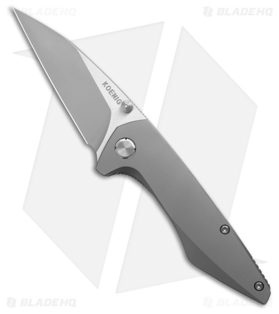 Koenig Mini Goblin Frame Lock-Thumb Stud TI + Silver Hardware (3" Burnished PF)