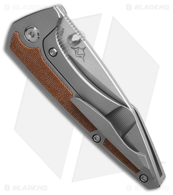 Koenig Mini Goblin Frame Lock-Thumb Stud TI + Tan Micarta (3" Burnished PF)