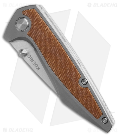 Koenig Mini Goblin Frame Lock-Thumb Stud TI + Tan Micarta (3" Burnished PF)