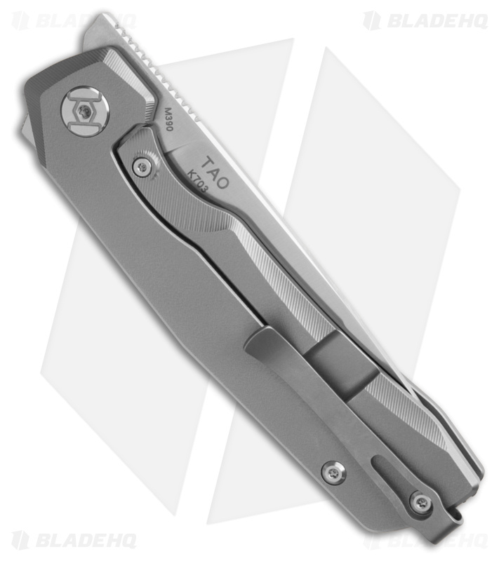 Kunwu Knives Big TAO M390 Knife - Gray Titanium - Blade HQ