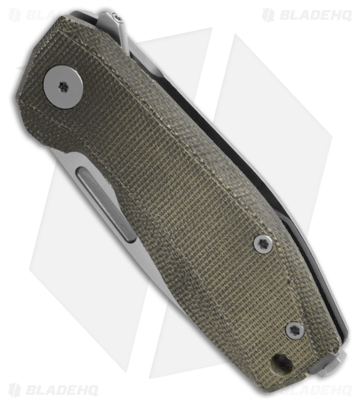 LionSteel Nano Frame Lock Knife Green Canvas Micarta (2.75" Satin MagnaCut)