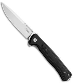 LionSteel Knives Skinny MagnaCut Drop Point Frame Lock Knife Black Al (3.3" SW)