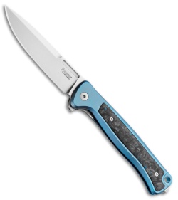 LionSteel Knives Skinny MagnaCut Frame Lock Knife Black/Blue Ti (3.3" Satin)