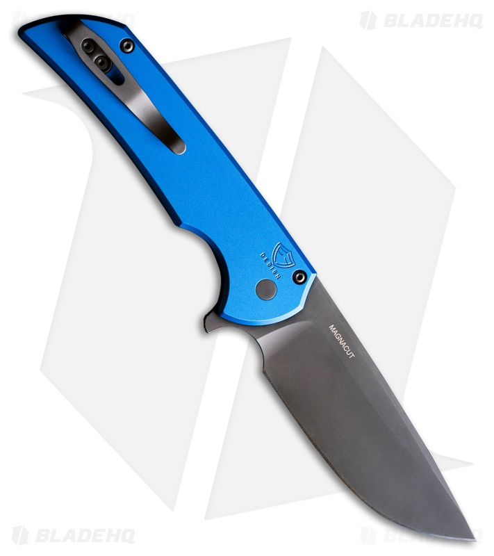 Pro-Tech Mordax Button Lock Knife Solid Blue Aluminum (3.5" DLC MagnaCut)