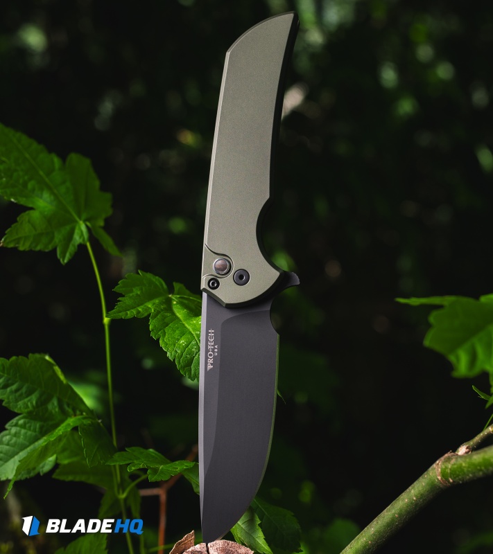 Pro-Tech Mordax Button Lock Knife Solid Green Aluminum (3.5" DLC MagnaCut)