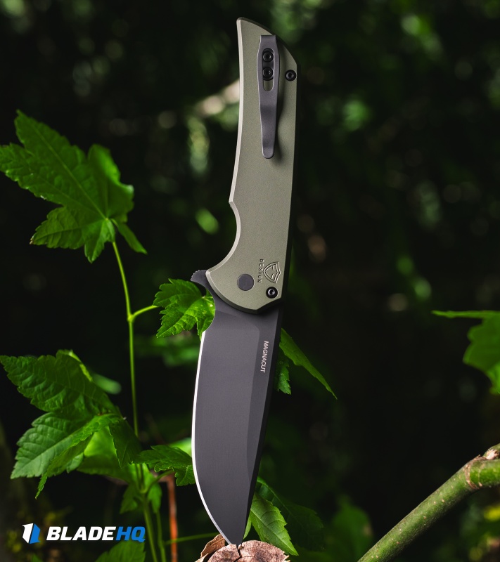 Pro-Tech Mordax Button Lock Knife Solid Green Aluminum (3.5" DLC MagnaCut)