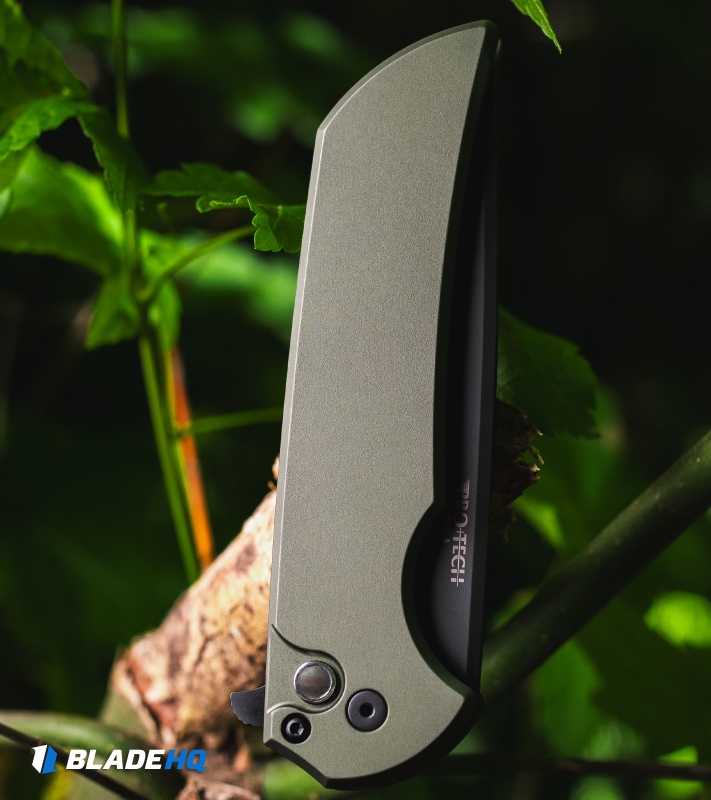 Pro-Tech Mordax Button Lock Knife Solid Green Aluminum (3.5" DLC MagnaCut)