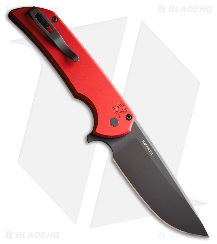 Pro-Tech Mordax Button Lock Knife Solid Red Aluminum (3.5" DLC MagnaCut)