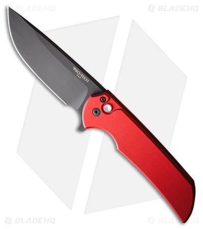 Pro-Tech Mordax Button Lock Knife Solid Red Aluminum (3.5" DLC MagnaCut)