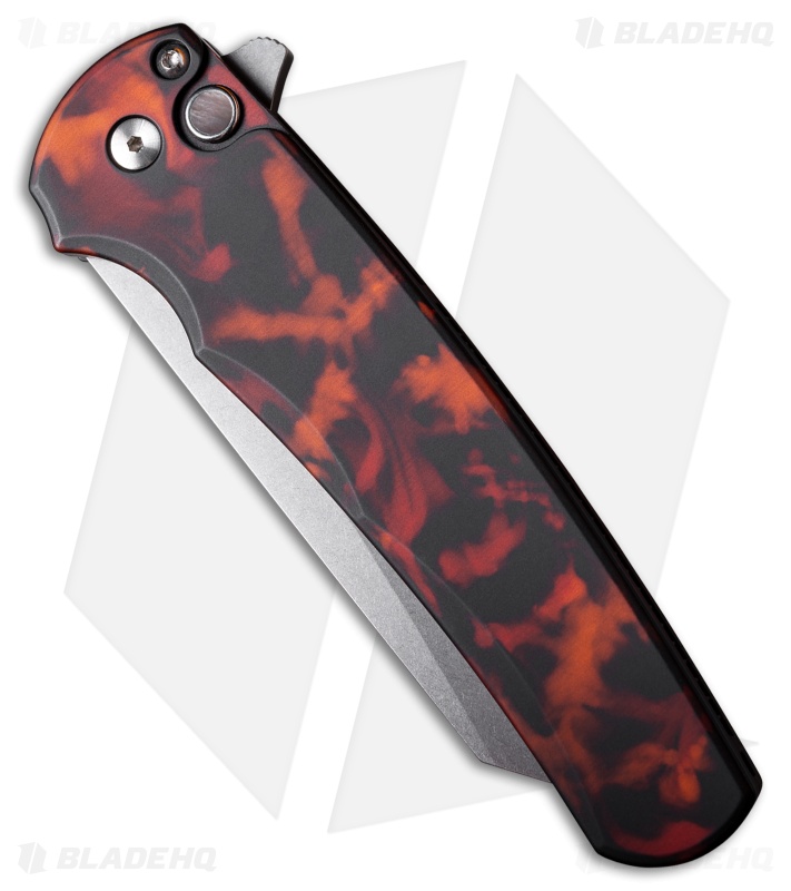 Pro-Tech Malibu Reverse Tanto Button Lock Knife Del Fuego (3.25" Stonewash)
