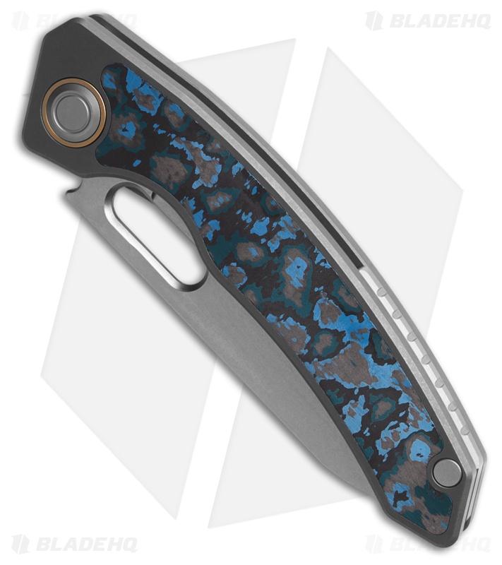 Maxace Knives Black Mirror Blue CF/Ti Drop Point SW