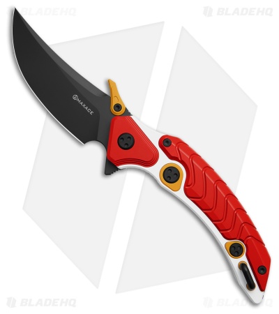 Maxace Dragon Knight Frame Lock Knife Red/White Cerakote Ti (4" Black M398)