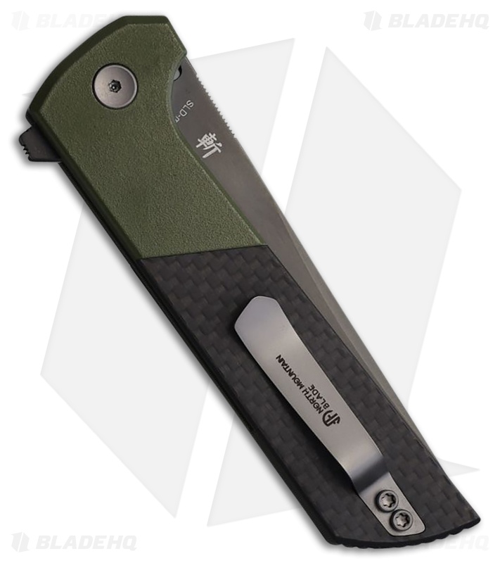 North Mountain Blade Chop 2 Buttonlock Black CF/Green Al (3.50" SLD-Magic)